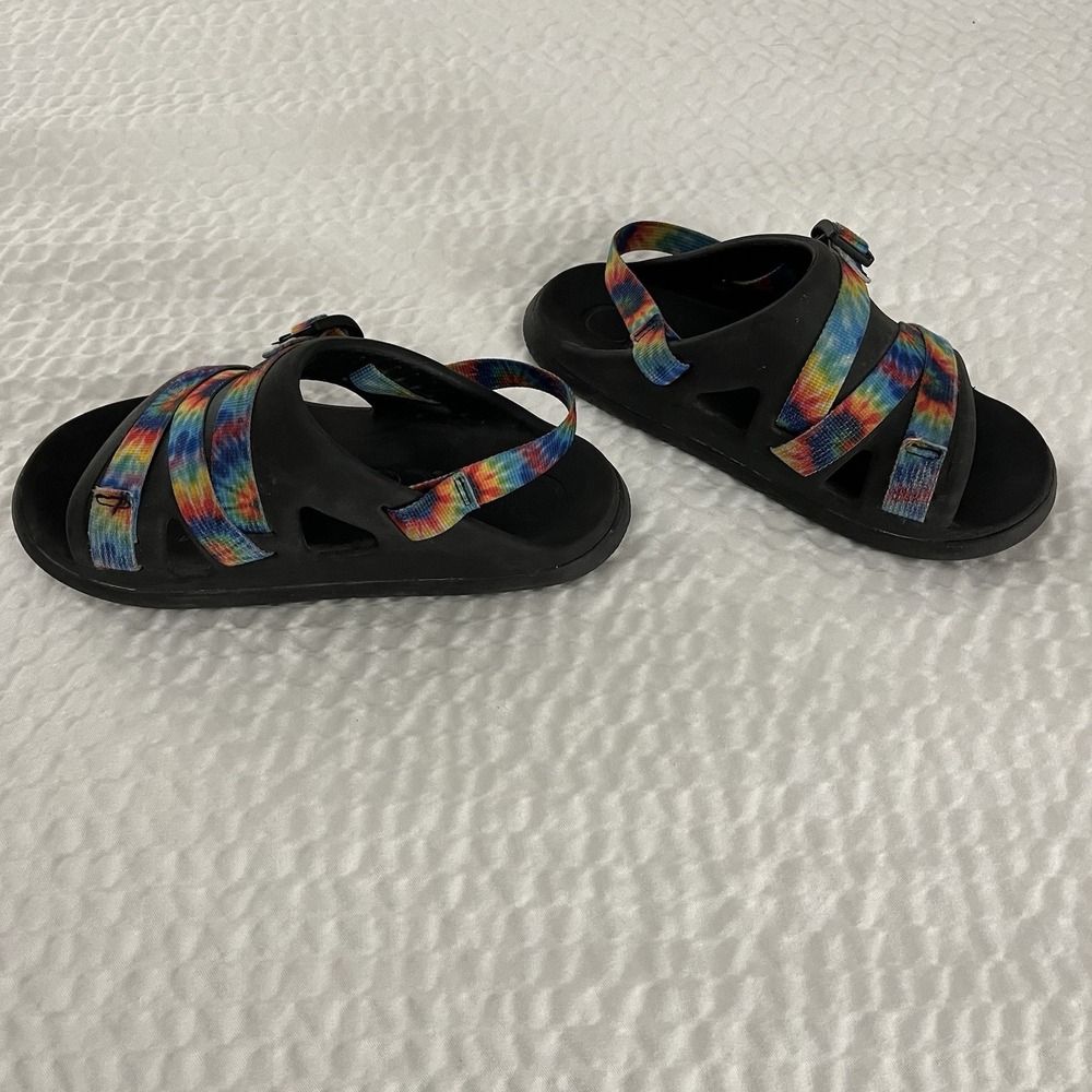 Chaco Kids Chillos Tie Dye Sport Sandals Black Rainbow Straps Size 4 Junior - Picture 4 of 8